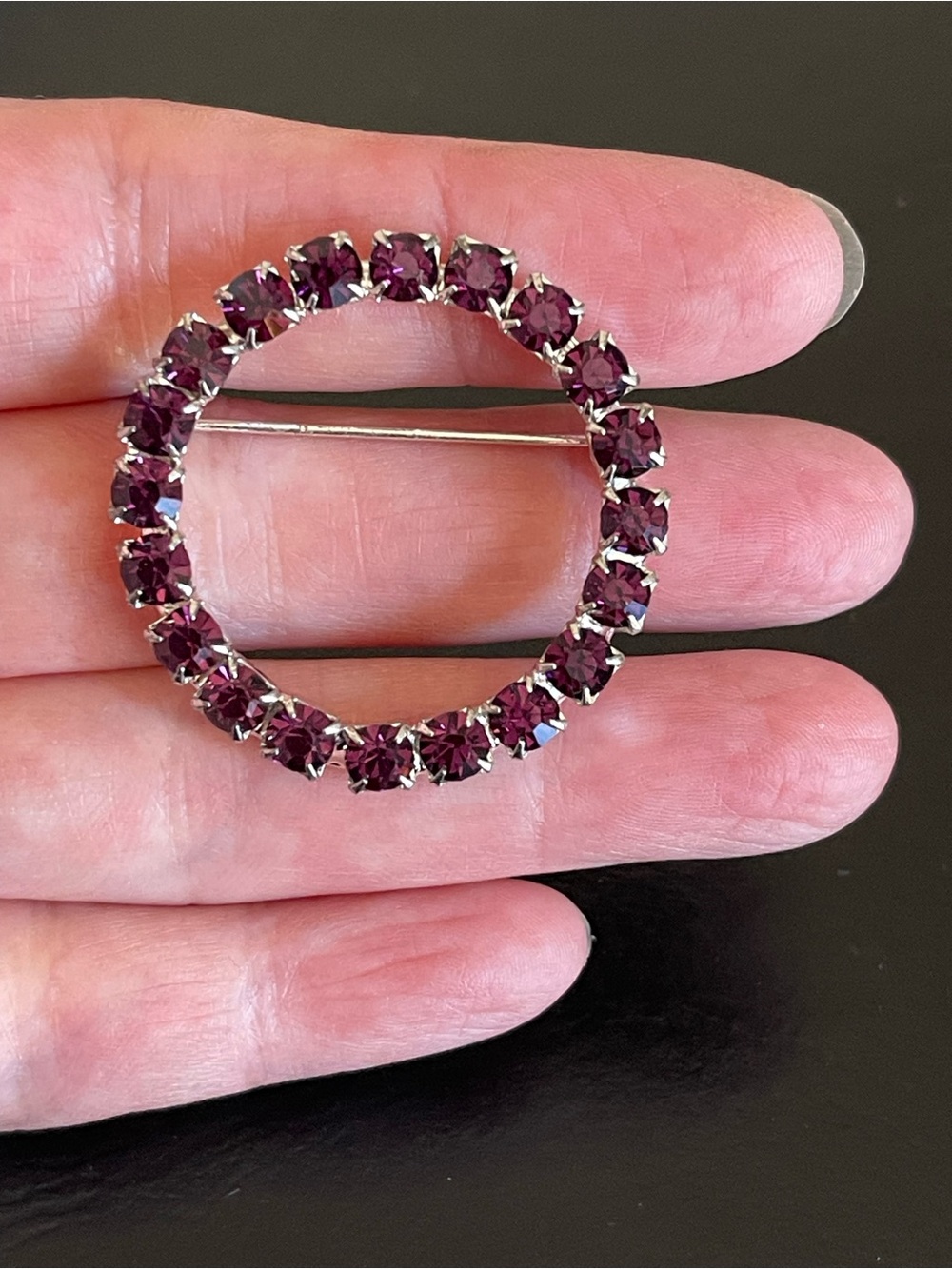 Elegant Purple rhinestone Circle Brooch.